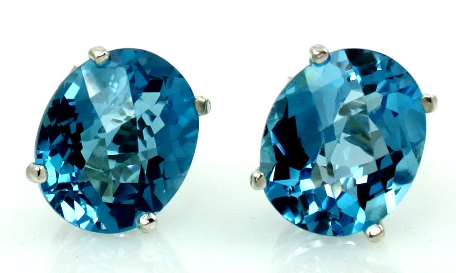 SE102, 10x8mm Swiss Blue Topaz, 925 Sterling Silver Post Earrings