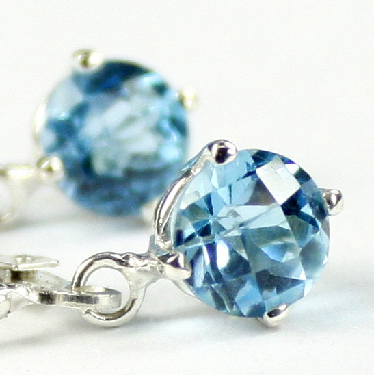 SE017, 6mm Swiss Blue Topaz, 925 Sterling Silver Leverback Earrings