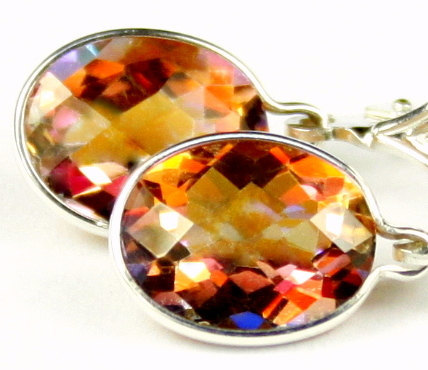 SE101, 10x8mm Twilight Fire Topaz, 925 Sterling Silver Leverback Earrings