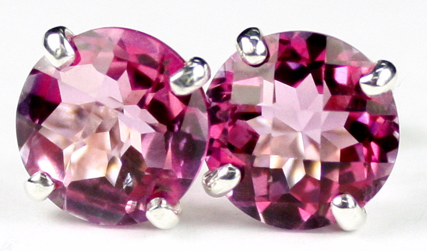 SE112, 8mm Pure Pink Topaz, 925 Sterling Silver Post Earrings