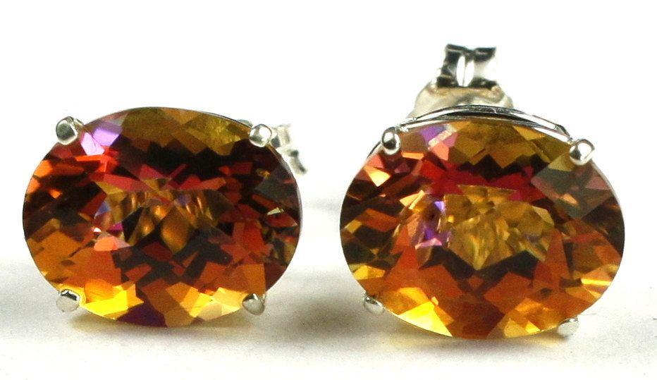 SE102, 10x8mm Twilight Fire Topaz, 925 Sterling Silver Post Earrings