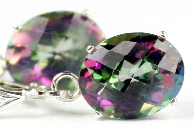 SE107, 10x8mm Mystic Fire Topaz, 925 Sterling Silver Leverback Earrings