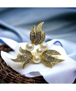 Vintage Gold Tone Pearl Rhinestone Brooch signed A&amp;S - $45.57 CAD