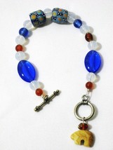 Chakra Bracelet Bear Totem Moonstone Blue Amber Glass Trade Beads Handmade - £10.38 GBP