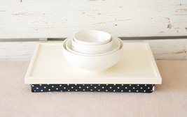 iPad stand or Laptop Lap Desk- Off white with Black and white polka Dots lycra P - £43.53 GBP