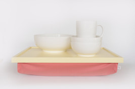 Serving tray, pillow desk- soft yellow with light cotton mix fabric pill... - £53.72 GBP