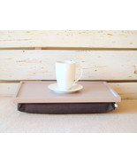 Breakfasts In Bed- wooden serving tray or Laptop Lap Desk- Soft Grey wit... - £42.37 GBP