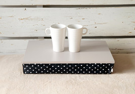 iPad stable table or Laptop Lap Desk without edges - Soft Grey with Black Polka  - $49.00