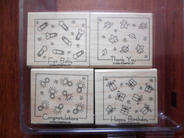 Stampin' Up 2004 Fabulous Four 4 Mounted Wooden Stamps NEW!!! - $21.51
