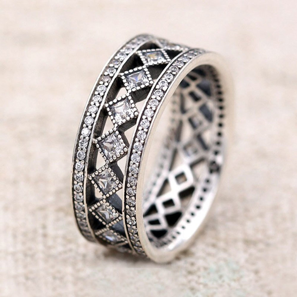 925 Sterling Silver Vintage Fascination with Clear CZ Ring For Women