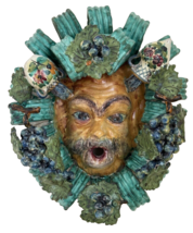 Impressive Head of Bacchus Vietri Italian Glazed Majolica Decorative Wall Mask - £713.64 GBP