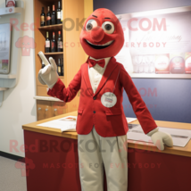 Red Champagne mascot costume character dressed with a Poplin Shirt and Pocket sq - £1,007.89 GBP