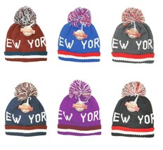 Wholesale Lot of 10 Unisex New York Print Ski Knit Hat Beanie with Pom Pom - £15.81 GBP