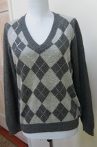 EUC - CHARTER CLUB Dark Heather Gray Argyle 100% Cashmere V-Neck Sweater... - $29.69