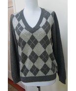 EUC - CHARTER CLUB Dark Heather Gray Argyle 100% Cashmere V-Neck Sweater... - £23.35 GBP