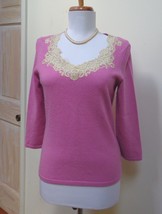 EUC - ANN TAYLOR Antique pink 100% Cashmere Scooped Lace Neck Sweater - ... - £22.04 GBP