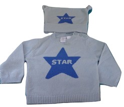 NWOT - BABY GAP Baby Boy&#39;s Blue 100% Cashmere &#39;Star&#39; Sweater &amp; Cap- 3 to 6 mths - £37.56 GBP