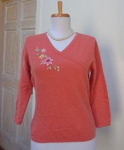 Euc   Hugo Buscati Collection Tangerine 100% Cashmere V Neck Sweater   Size S - £19.43 GBP