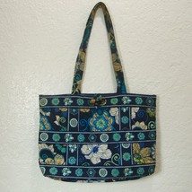 VERA BRADLEY Quilted Tote RETIRED Blue Floral Cotton Purse Shopper Mediu... - £27.31 GBP