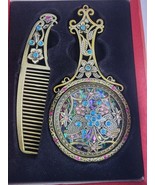 Fiiligree BRASS VANITY SET Comb and Handheld Mirror w/Rhinestones - $33.90 CAD