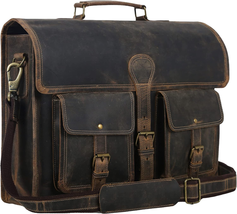 Leather Briefcase 18 Inch Laptop Messenger Bag for Men and Women - £109.03 GBP