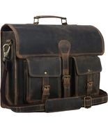 Leather Briefcase 18 Inch Laptop Messenger Bag for Men and Women - £107.77 GBP