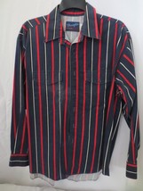 Wrangler X Long Tails Stripe Dress Shirt Blue Red White Long Sleeve 2 pocket - £23.50 GBP