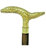 Nautical Brass Finish Crocodile Design Head Handle Wooden Walking Stick ... - $44.10