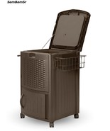 Suncast Resin Wicker Cooler,Cabinet,Patio,Wheel,Beverage,Decorate,Wicker... - $189.95