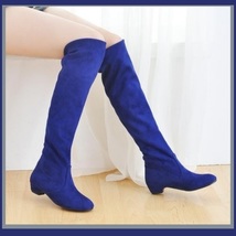 Turn Down Low Heel Knee High Faux Suede Leather Pointed Toe Boots in 4 Colors image 4