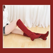 Turn Down Low Heel Knee High Faux Suede Leather Pointed Toe Boots in 4 Colors image 5