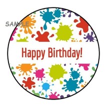 30 HAPPY BIRTHDAY PAINT SPLATTER ENVELOPE SEALS LABELS STICKERS 1.5&quot; ROU... - £5.89 GBP