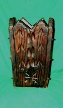 Vtg Carved Wood Wooden Basket Rustic Pub Style Primitive Nail Dowel Spain Import - £44.50 GBP