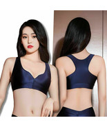 Women&#39;s Shiny Glossy Sports Bra Zipper Camisole Crop Top Yoga Fitness Ta... - £7.16 GBP+