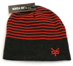Zoo York Red &amp; Dark Gray Striped Knit Beanie Men&#39;s One Size NWT - £17.79 GBP