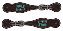 Horse Western Brown Leather Turquoise Cross Beaded Inlay Spur Straps 74AD21 - $29.69