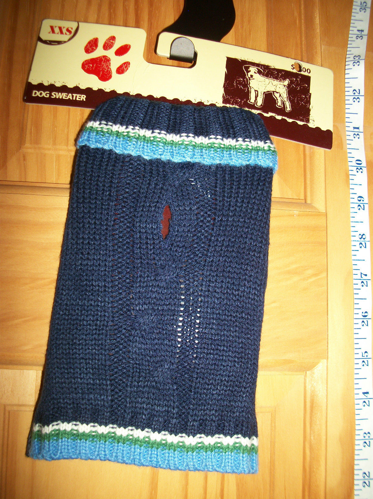 Pet Gift Dog Clothes XXS Solid Blue Sweater Outfit Green Trim Puppy Play... - $4.74