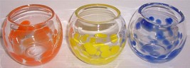 (3) Murano Style Yellow, Orange, &amp; Blue Handblown Splatter Stone Glass Displays - £135.37 GBP