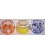 (3) Murano Style Yellow, Orange, &amp; Blue Handblown Splatter Stone Glass D... - $235.45 CAD