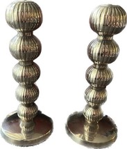 Pair IHI Solid Brass Silver Toned Candlesticks - £37.51 GBP