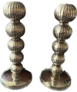 Pair IHI Solid Brass Silver Toned Candlesticks - £54.68 GBP