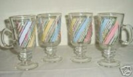 (4) LIBBEY GLASS RETRO STRIPE/SWIRL COLORED COFFEE MUGS - $59.99