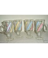 (4) LIBBEY GLASS RETRO STRIPE/SWIRL COLORED COFFEE MUGS - $59.99