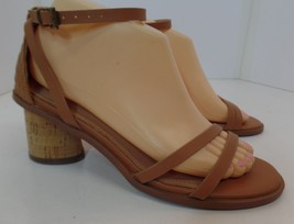 MI, IM Strappy Tan Leather Sandals Ankle Closure Cork Heel &amp; Accents Sz 7 - £13.93 GBP