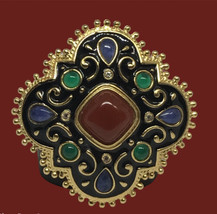 Vintage Enamel Gold Tone Brooch - $49.51