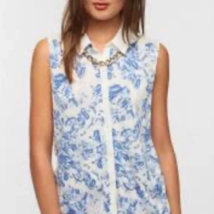 Kimchi Blue Floral Back Sheer Tank Top Collared Boho Chic Blouse Casual, Size S - $12.93