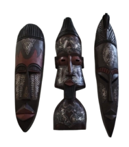 Set of 3 Handcrafted Wood African Tribal Mask Made in Ghana Decorative wall art - £85.68 GBP