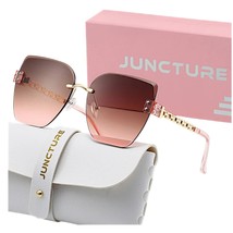 Women Rimless Gradient Sunglasses Chain Gold Decoration Fashion Shades S... - $408.04 MXN