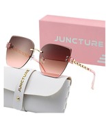 Women Rimless Gradient Sunglasses Chain Gold Decoration Fashion Shades S... - $408.04 MXN
