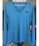 NEW Women's FILA Sport Shirt w/ Vented Sides Size LARGE - Turquoise Spandex/Poly - £12.58 GBP
